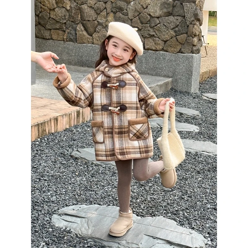 女童毛呢外套秋冬款2025新款儿童初冬加绒中长款宝宝冬季洋气大衣