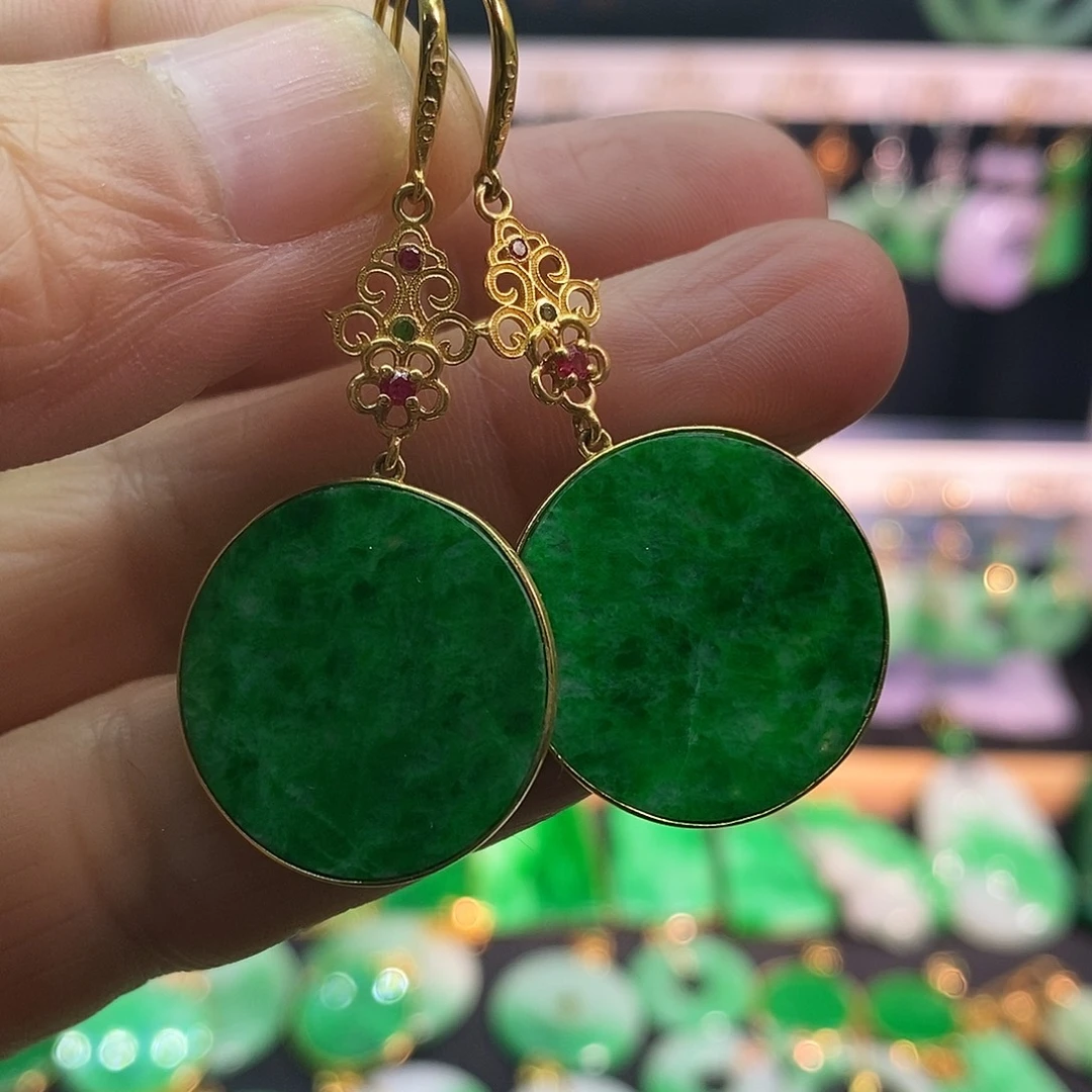 翡翠18K金镶嵌耳饰耳饰