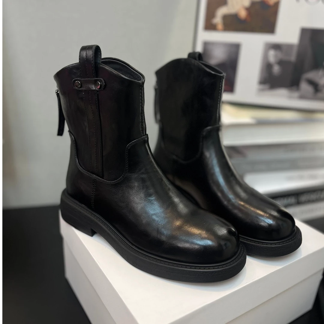 「严姐」 24NEW瘦瘦短靴女秋冬季4CM真皮中筒小靴子