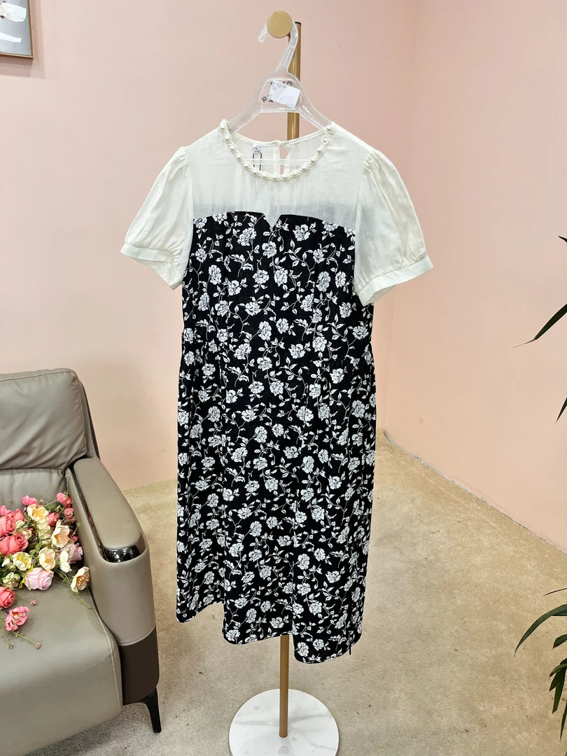 D208两件拼接雪纺碎花连衣裙夏季休闲减龄气质百搭