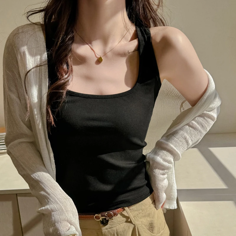 黑色吊带背心女夏外穿2025新款内搭修身美背遮副乳巨显身材上衣女