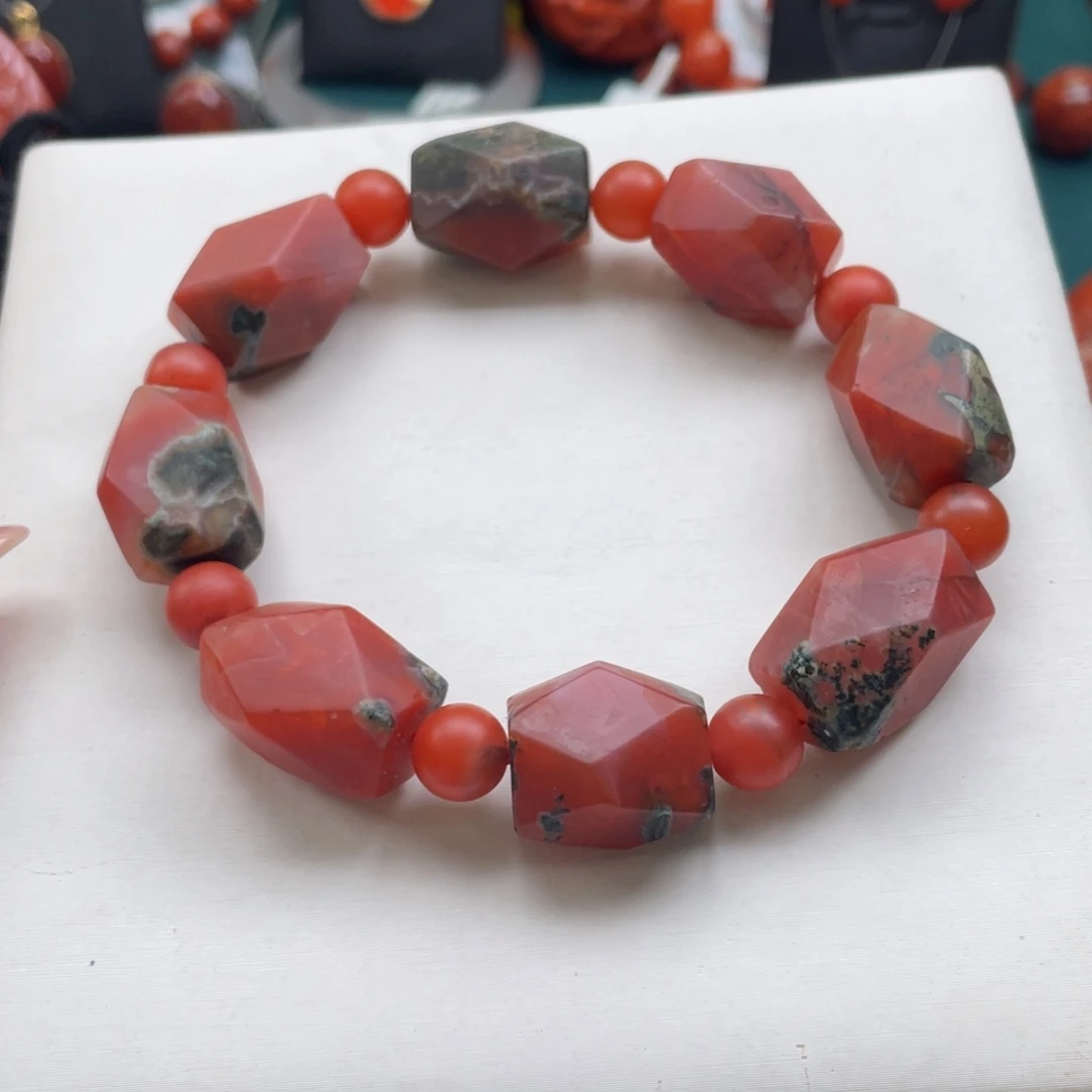 南红玛瑙未镶嵌保山南红铁皮包浆手串17+