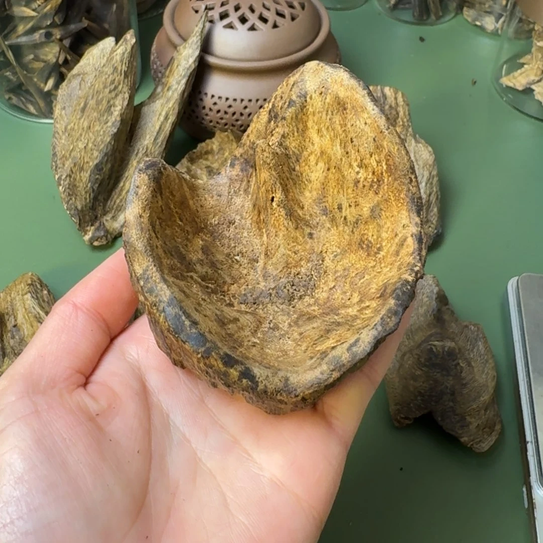 沉香手把件叩*海南天然莺歌绿棋楠包头老香块料43.8克