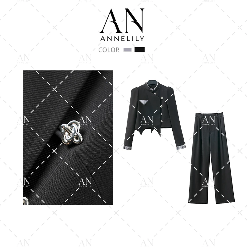 ANNELILY高定【雨安】设计师款百搭时尚长裤套装AT2408005