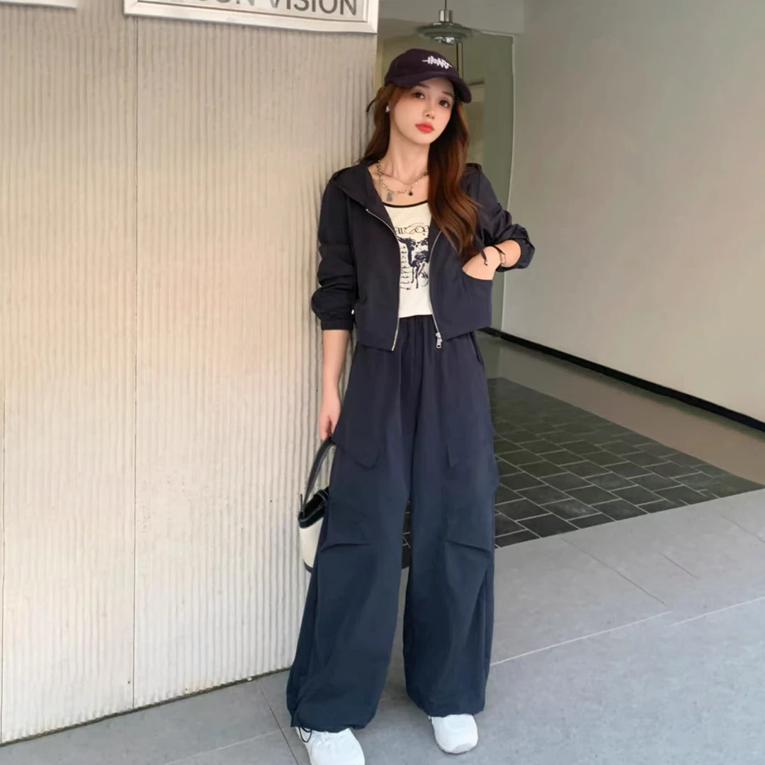 工装套装女2025秋季新款连帽百搭时尚洋气减龄显瘦百搭气质三件套