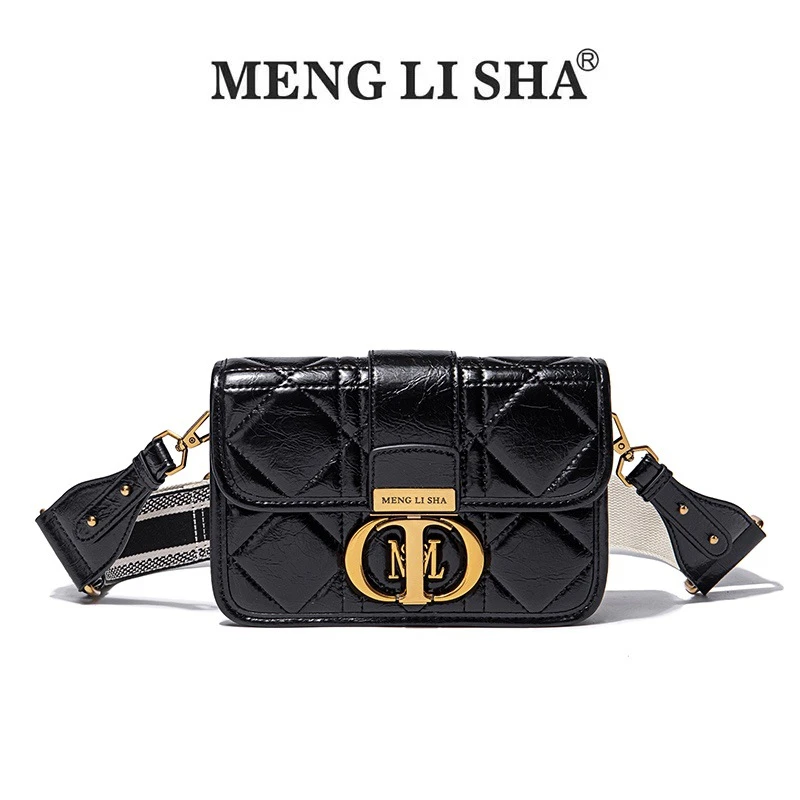 MENGLISHA梦丽莎 2025秋冬新款黑色菱格简约斜挎单肩腋下包5305