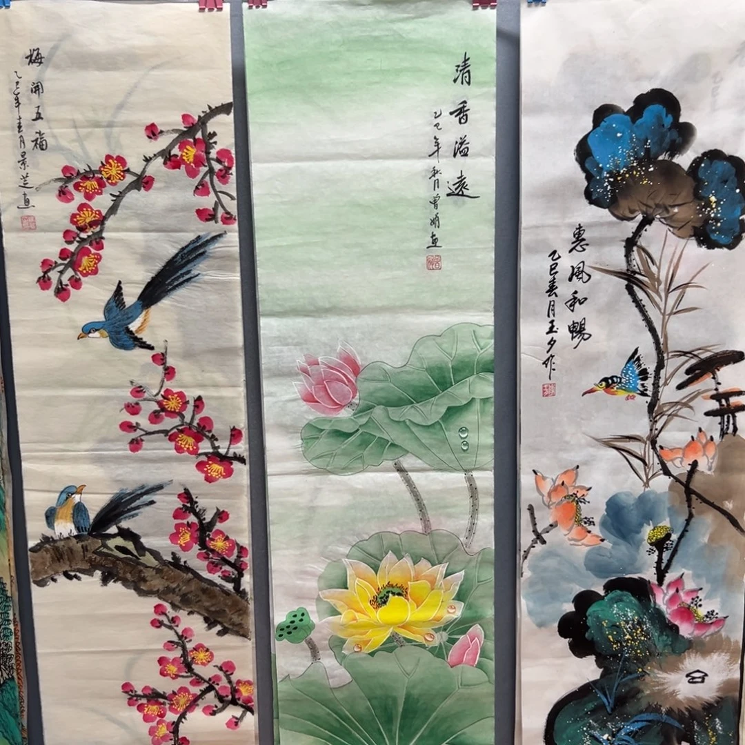 承***媒国画尺寸140✖️35四尺对开手绘画