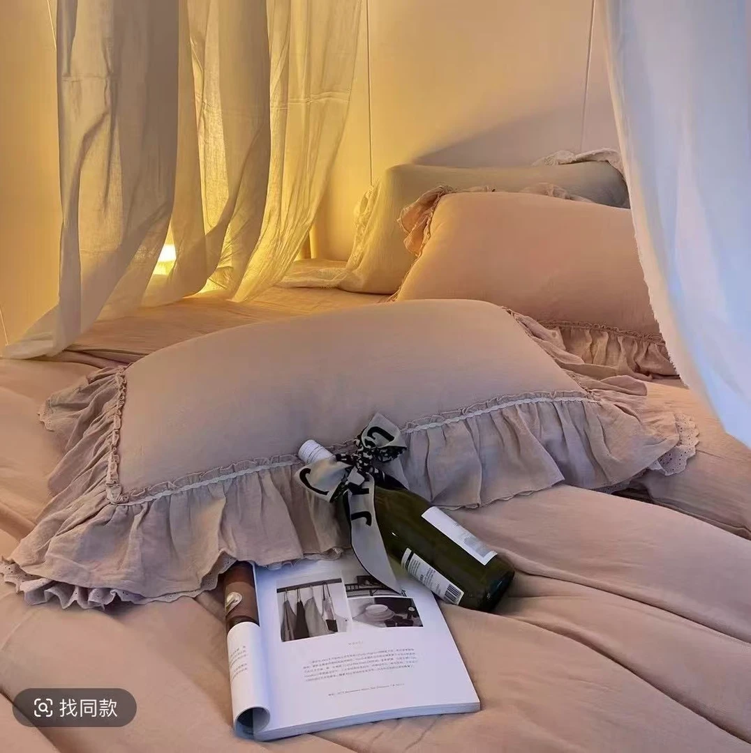 【福利】纯棉双层纱绉纱法式花边四件套（以直播间展示为主）