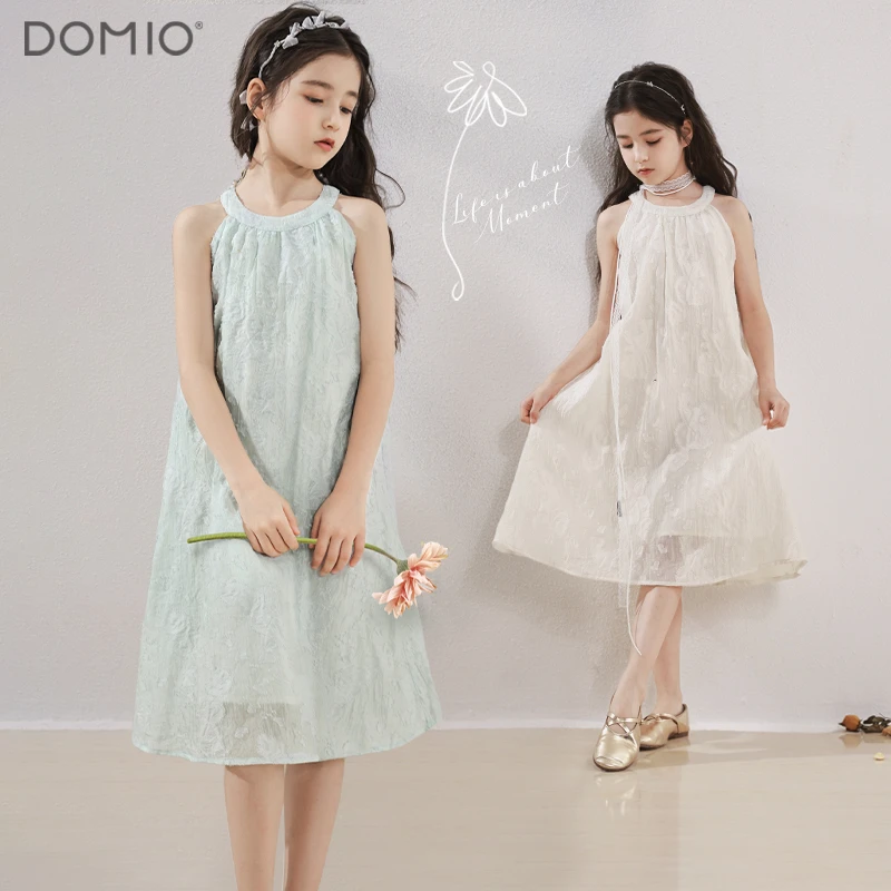多妙屋女童连衣裙2025新款洋气夏季儿童挂脖裙女孩夏天度假裙子
