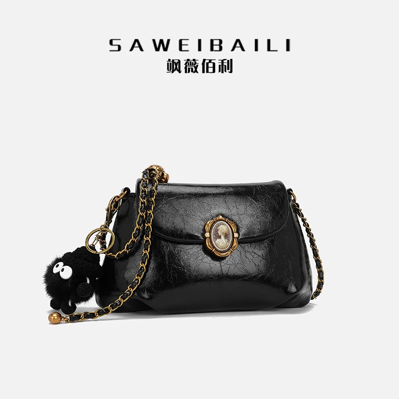 美人扣破碎感云朵褶皱包单肩斜跨链条包-60210-6