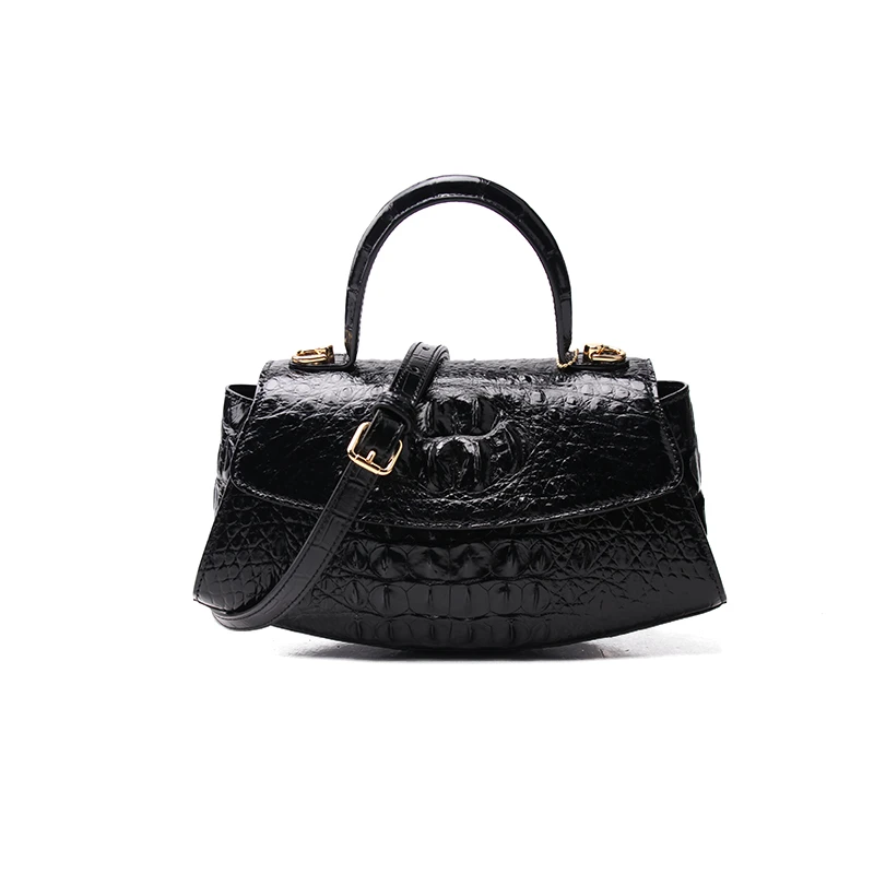 【刘金牙2025高定女包】鳄鱼皮定制款黑色气质手提单肩斜挎包X1206