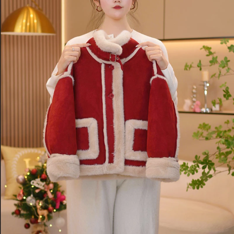 【闺蜜家】女童冬季2025新款时尚翻领加毛加厚保暖棉服外套-9261