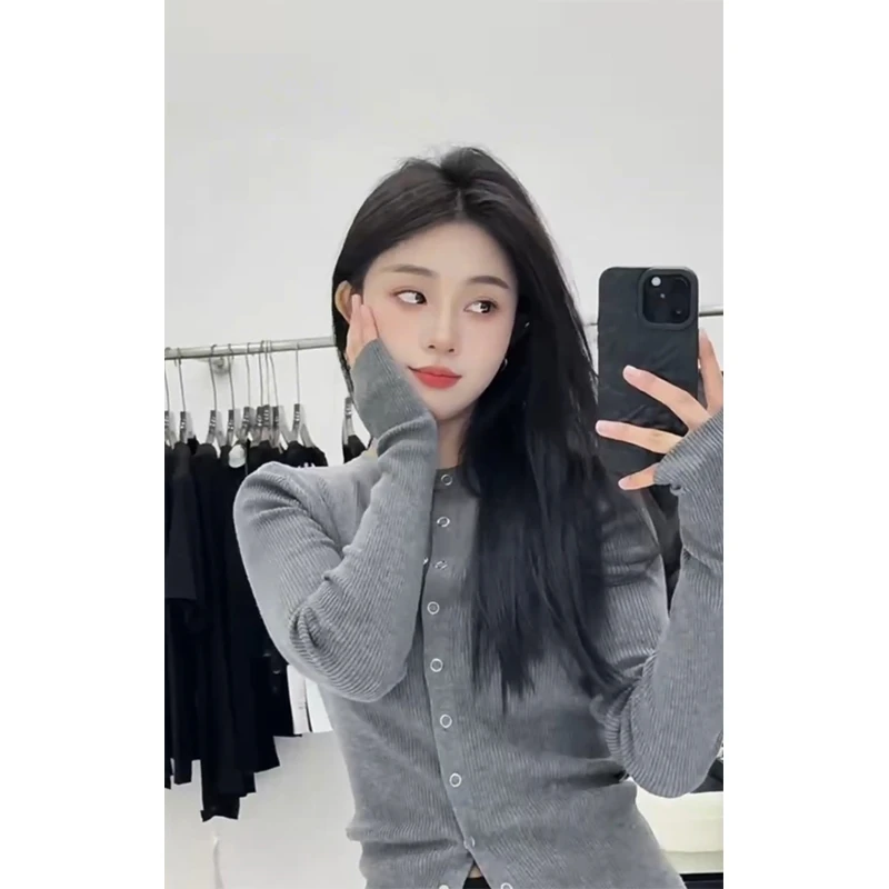 2025秋季新款韩系简约时尚显瘦修身针织开衫百搭上衣高腰休闲长裤
