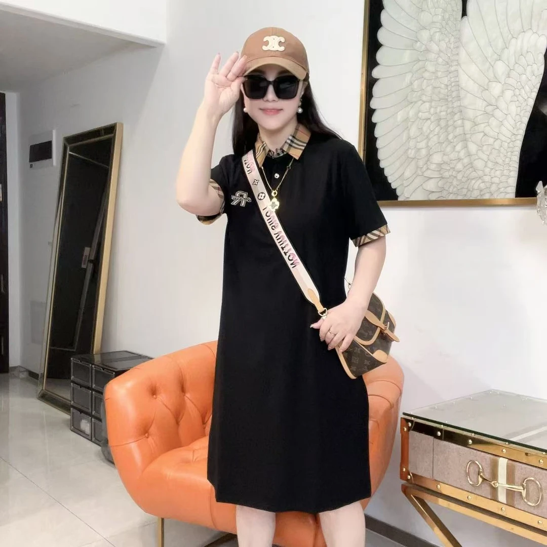 【薇姐粉丝专享】夏季新款中长款POLO领百搭连衣裙83005