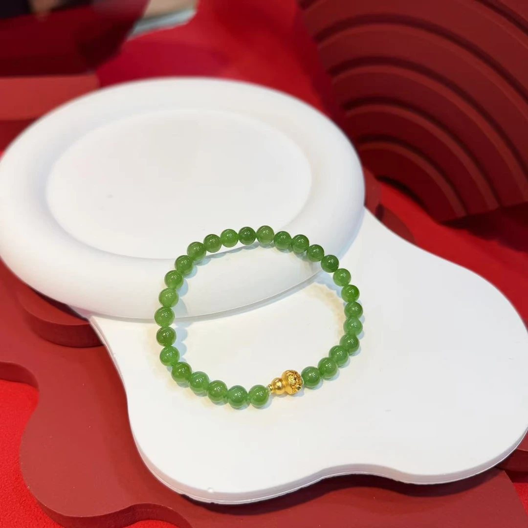 S925银葫芦6mm碧玉手串HNZ13956