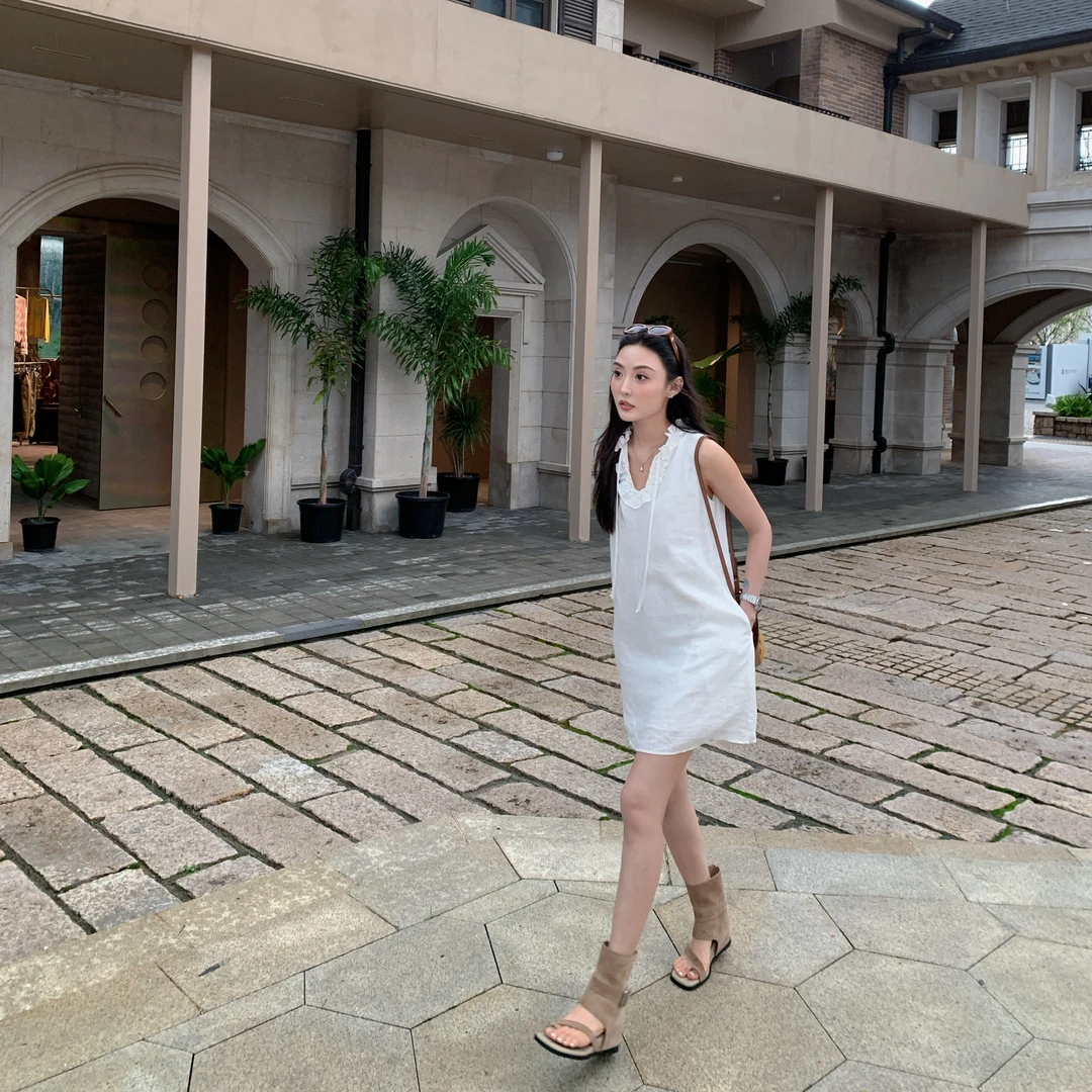 Moprobably李予诺「染夏」"100%亚麻"法式轻奢无袖连衣裙L5265035