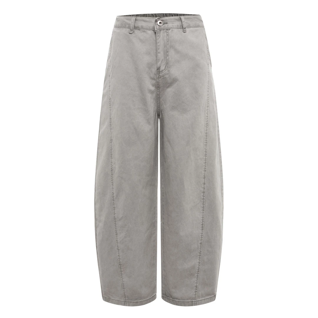 美式高街水洗浅灰弯刀工装裤男女款潮牌宽松直筒阔腿长裤休闲裤子