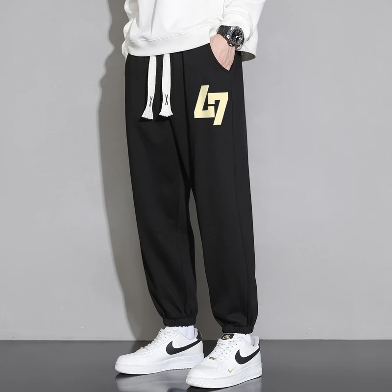 【鸿译轻速男装】2025春秋束脚卫裤男印花字母休闲运动户外宽松长裤