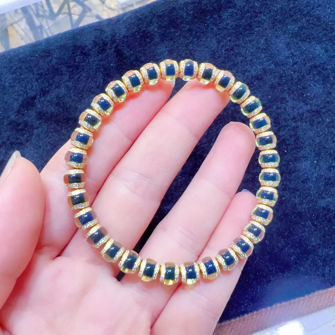 【壹芳珠宝】天然原矿琥珀多米尼加蓝珀S925银单圈手串2A微粉6mm