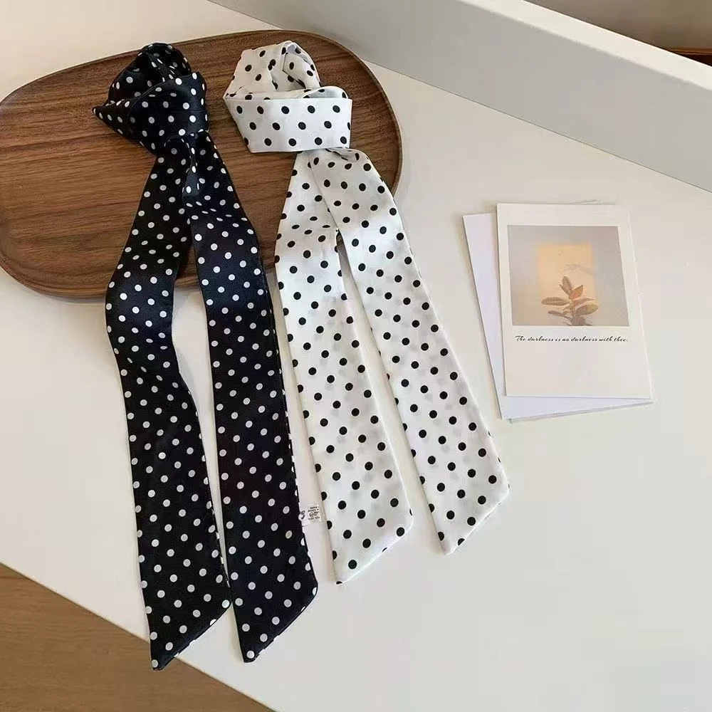 儿童丝巾女洋气百搭秋冬季女童波点系脖领巾时尚简约法式衬衫飘带