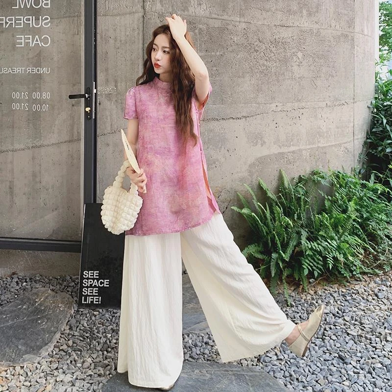 新中式国风套装女2025夏季新款时尚气质百搭显瘦短袖上衣阔腿裤潮