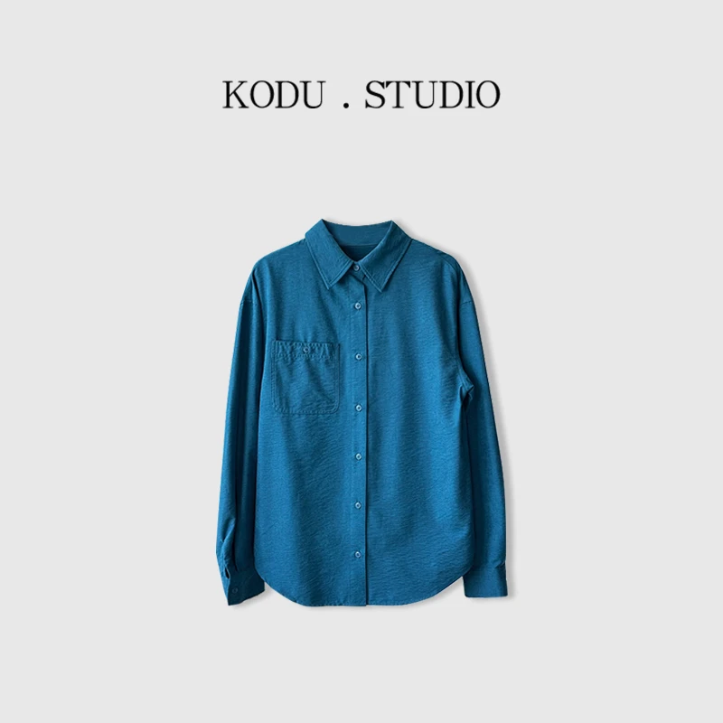 【五一大促刻度KODU】01-BL1860法式复古叠穿百搭彩色翻领长袖衬衫