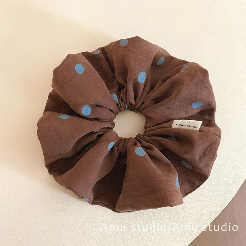 韩系咖啡色波点大肠发圈女气质扎头发丸子头发绳低马尾头绳发饰品