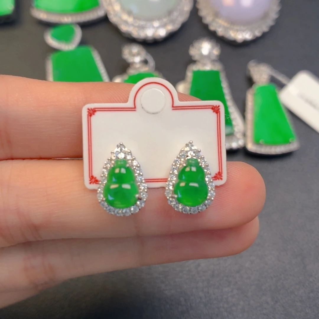 翡翠银S925镶嵌颈饰耳钉