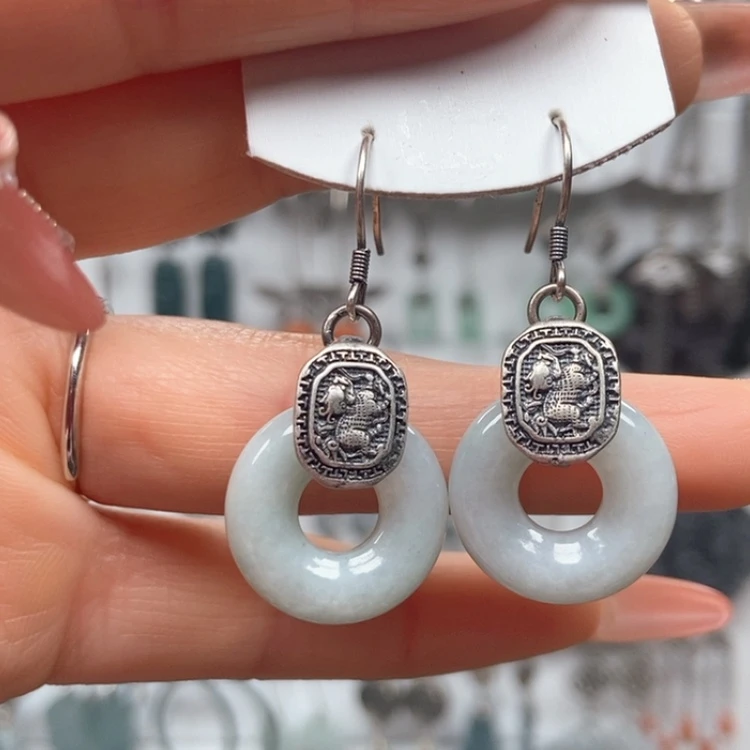 【闪购商品】翡翠耳饰银S925镶嵌耳饰