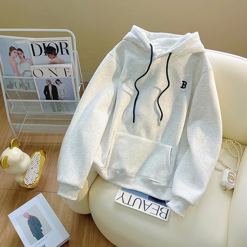 灰色连帽卫衣女2026新款秋冬宽松加绒加厚超好看小个子时尚外套潮