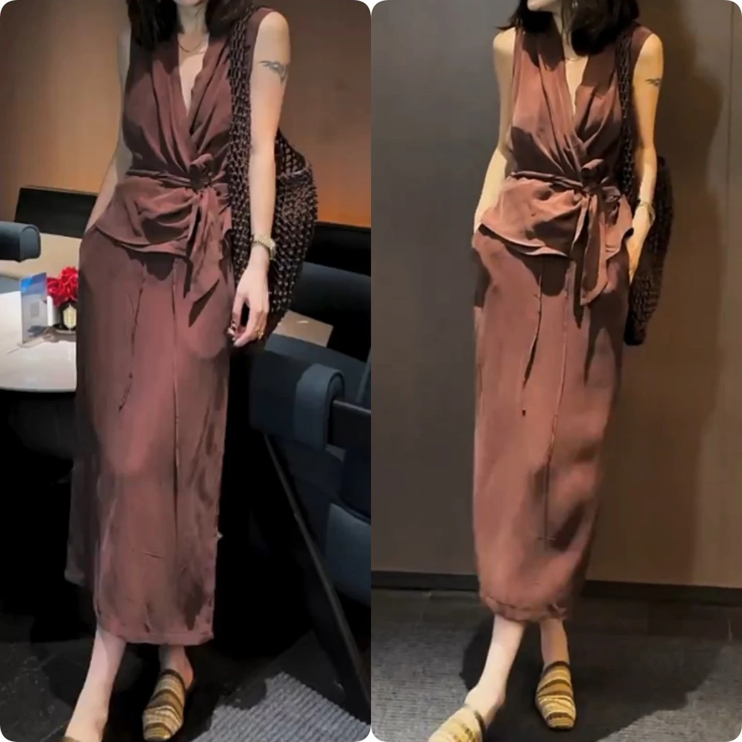 2025夏季新款时尚修身显瘦款女气质网红洋气两件套百搭款G6183