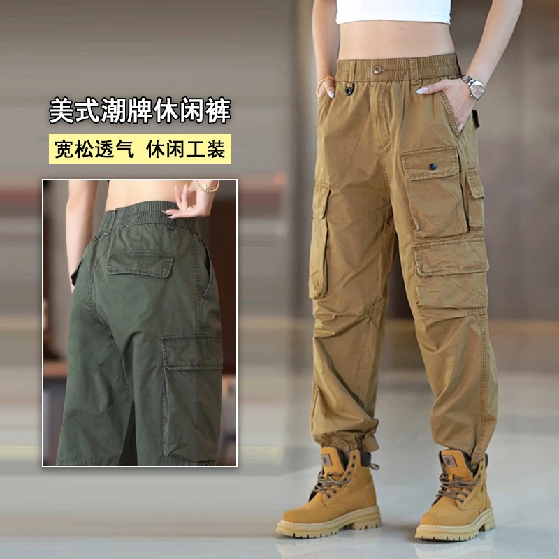 美式痞帅工装裤男士潮流百搭宽松束脚裤男装高端个性拼接休闲长裤