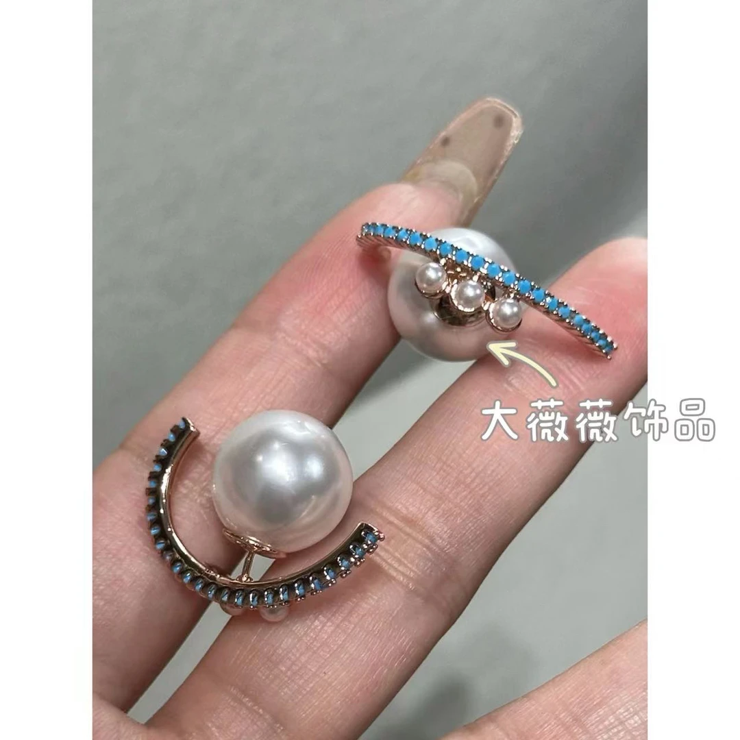 铜合金耳饰 前后戴气质蓝色边耳饰-67509