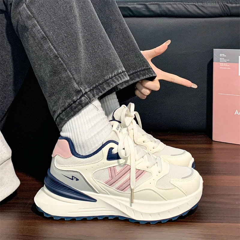 人本网面老爹鞋厚底百搭2026春季新款运动休闲鞋子女港风透气女鞋