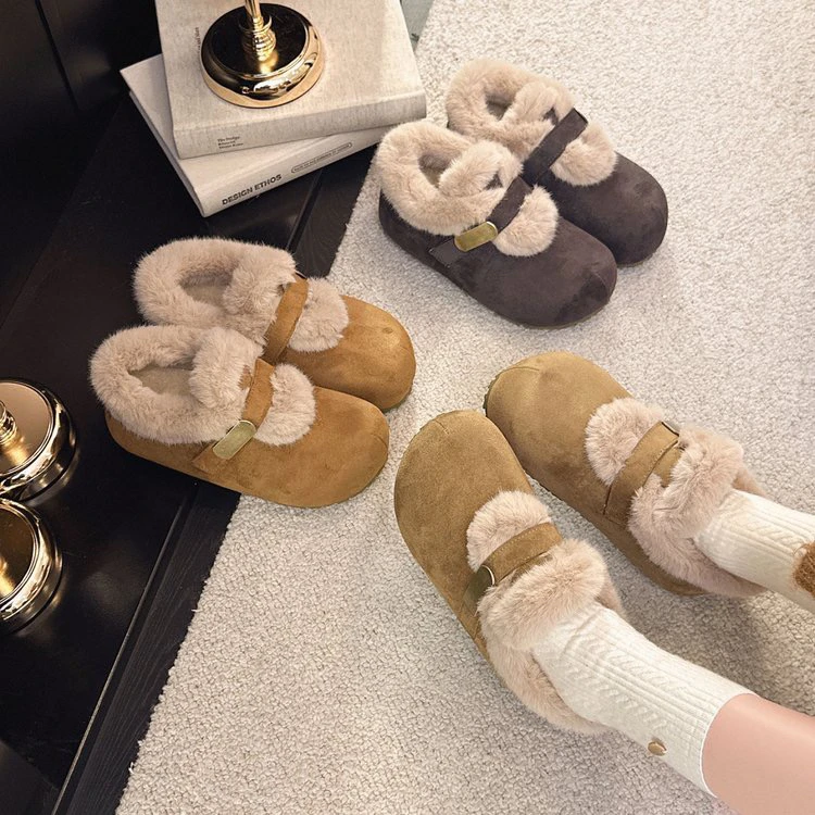 【喜番】2025秋冬新款加绒内增高魔术贴复古韩版女款勃肯学院风棉鞋