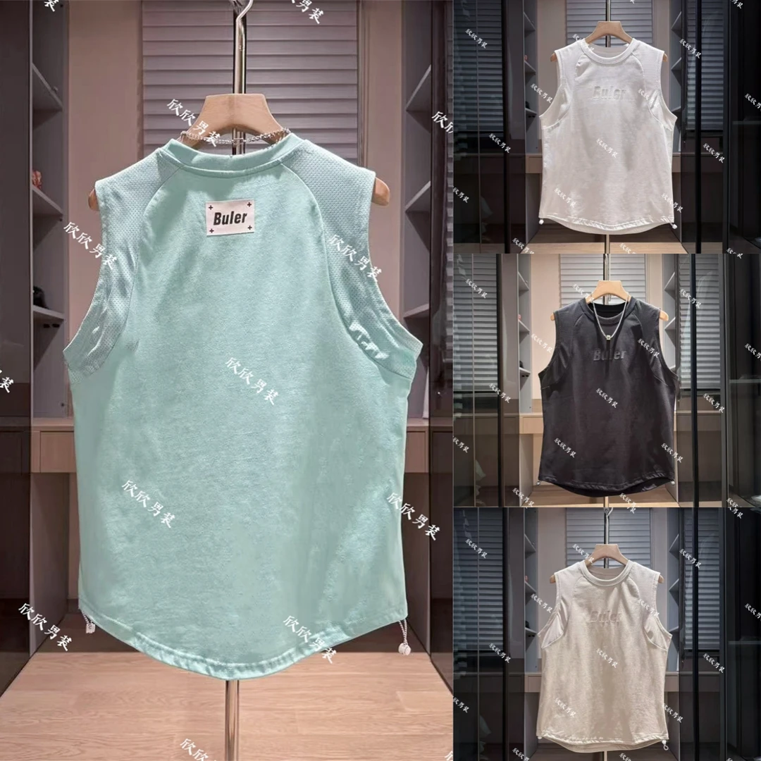 百棉纯棉字母拼接网孔潮流百搭时尚男士坎袖背心