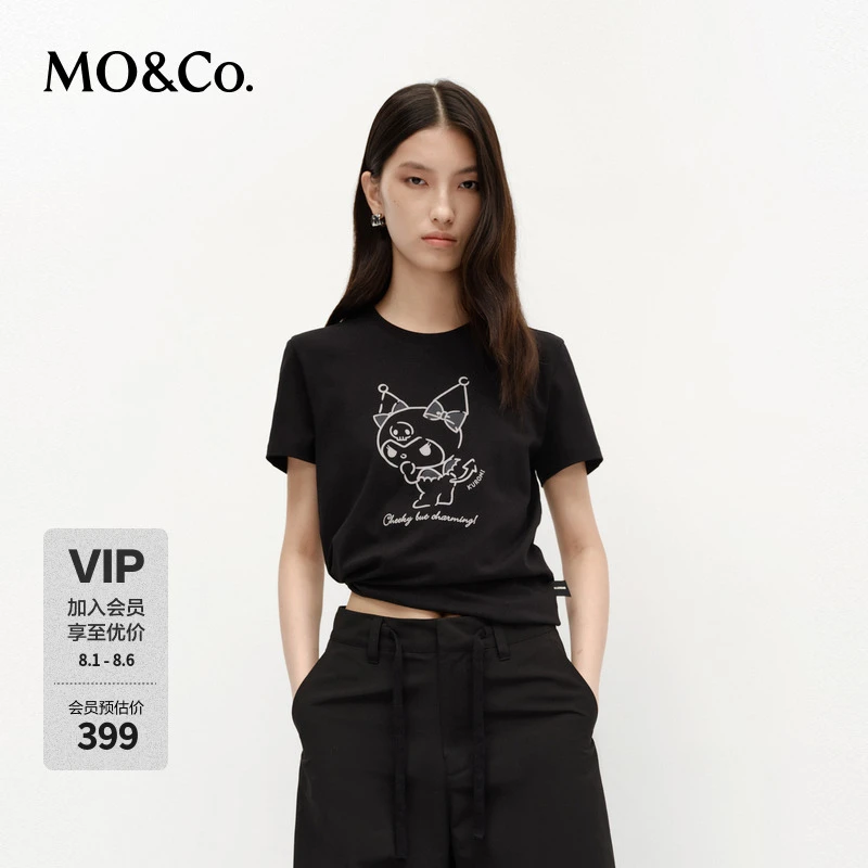 MOCOT恤KUROMI联名2025春新品短袖圆领棉质描边印花MBE1TEE013