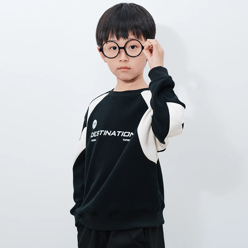 童装男童男孩卫衣儿童春装新款圆领时尚打底衫中大童春秋撞色上衣