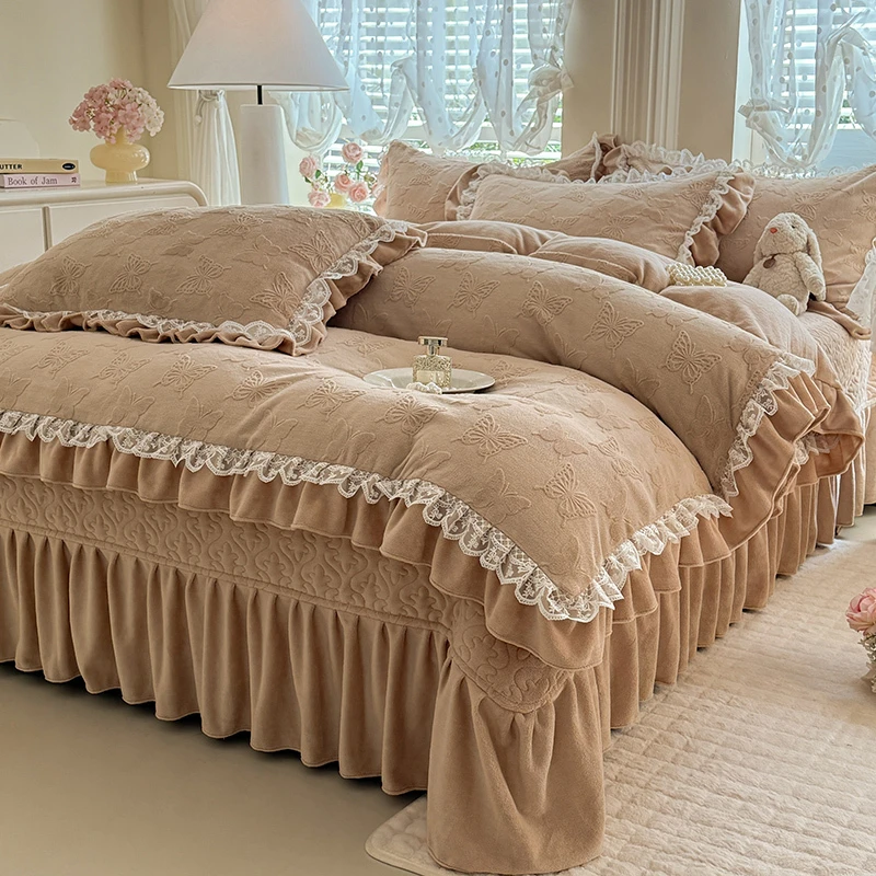 韩版a类加厚牛奶绒四件套夹棉床盖4件套冬季高档加绒保暖被罩床单