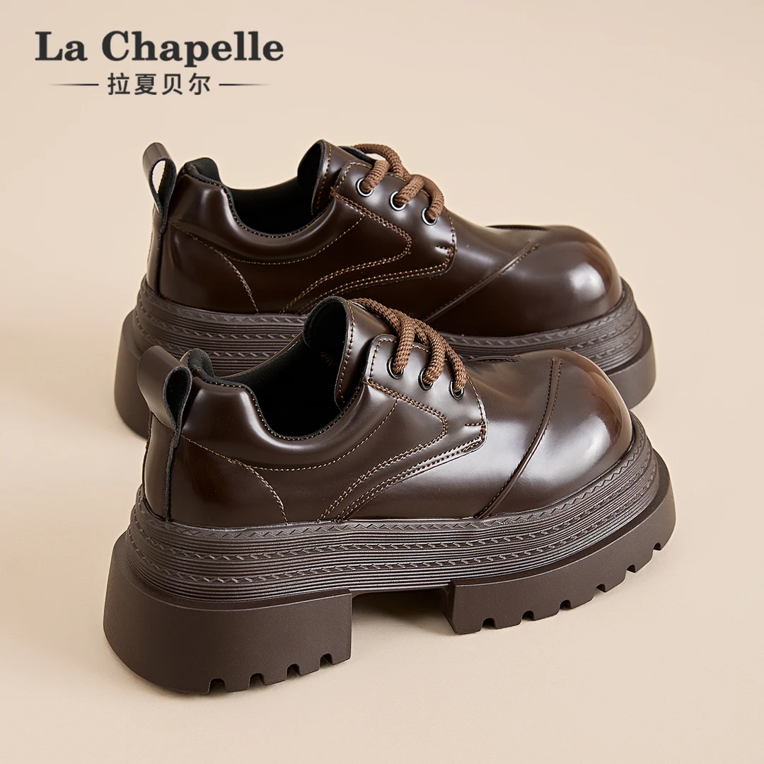 拉夏贝尔乐福鞋女2025冬季新款厚底小皮鞋英伦风玛丽珍增高德比鞋