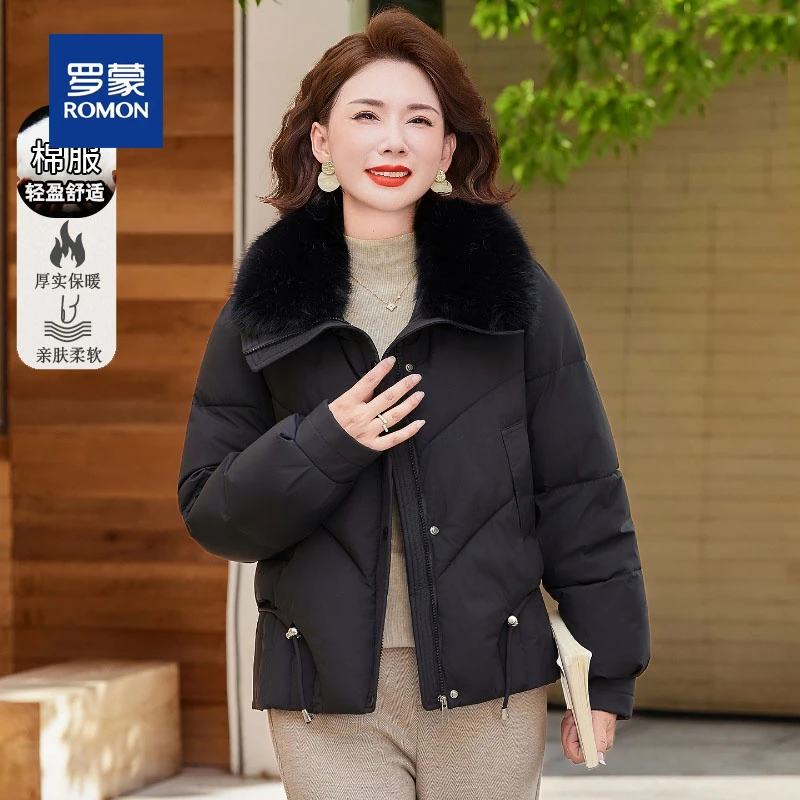 罗蒙40岁50妈妈冬装短款棉服保暖棉衣外套新款中老年女士洋气棉袄