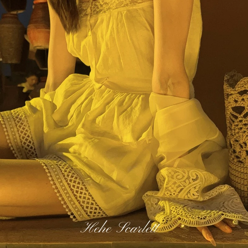 【5月第一期】你的呵呵刺绣立体镂空蕾丝花边设计松弛度假感A字短裤