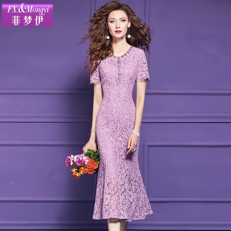 菲梦伊夏季新款高端舒适蕾丝名媛宴会显瘦礼服女时尚连衣裙64001