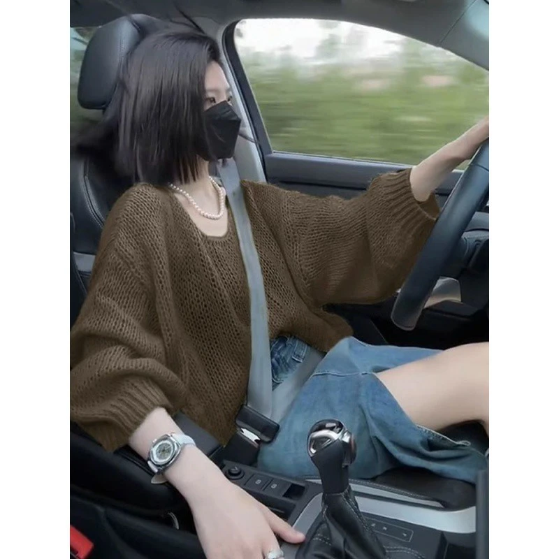 哥弟阿玛施正品温柔软糯马海毛镂空针织衫女春秋慵懒韩版穿搭宽松