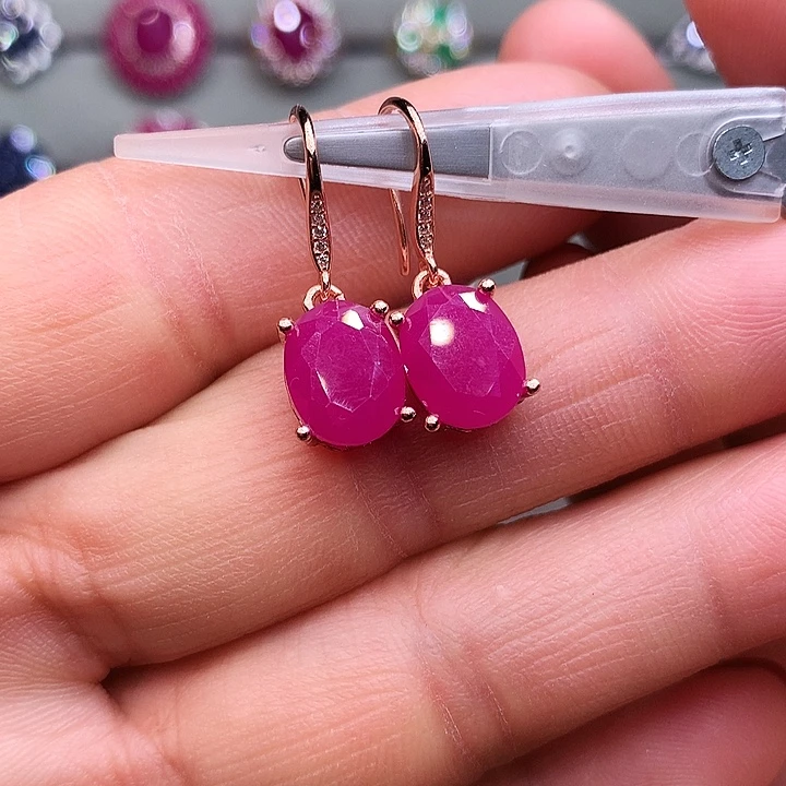 耳饰银S925镶嵌红宝石