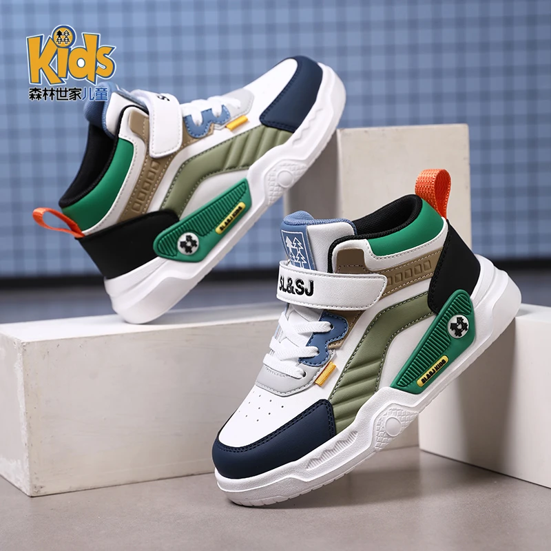 森林世家童鞋男童高帮板鞋秋冬2025新款冬季加绒儿童运动大棉鞋子