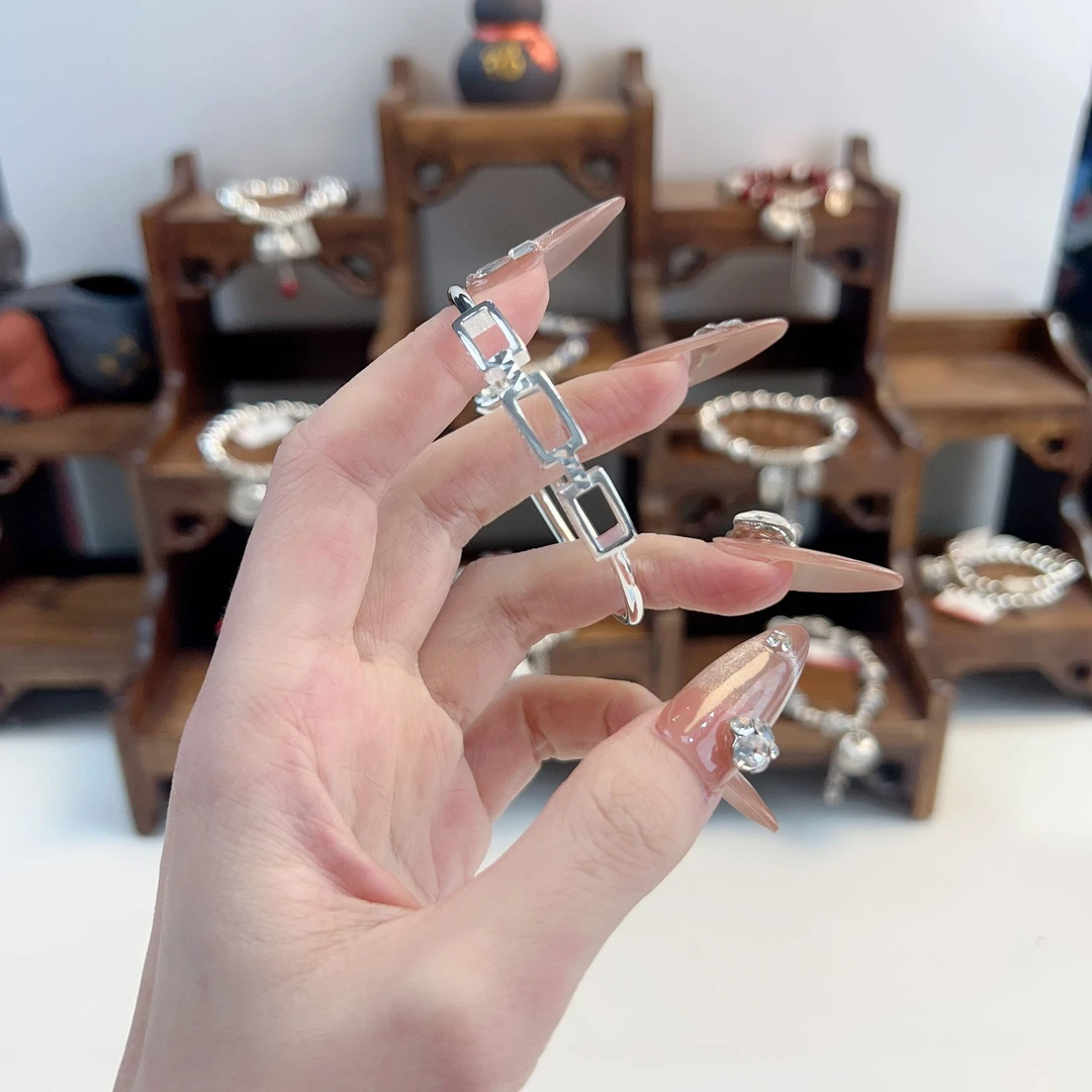 足银手镯 932方型几何推荐手镯