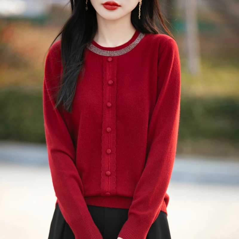 假开衫精纺针织衫女士春装新款圆领宽松休闲毛衣打底衫显瘦