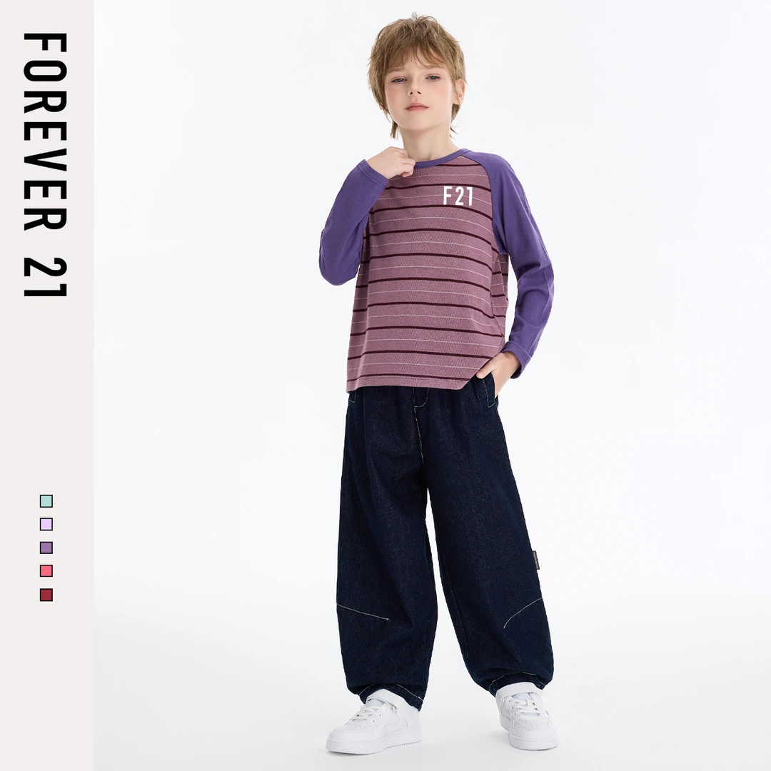 Forever 21童装男童薄款长袖t恤2025新款蓝色儿童秋装宽松男衣服