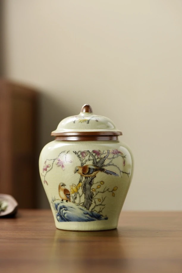 玉兰花茶叶罐汝窑开片
